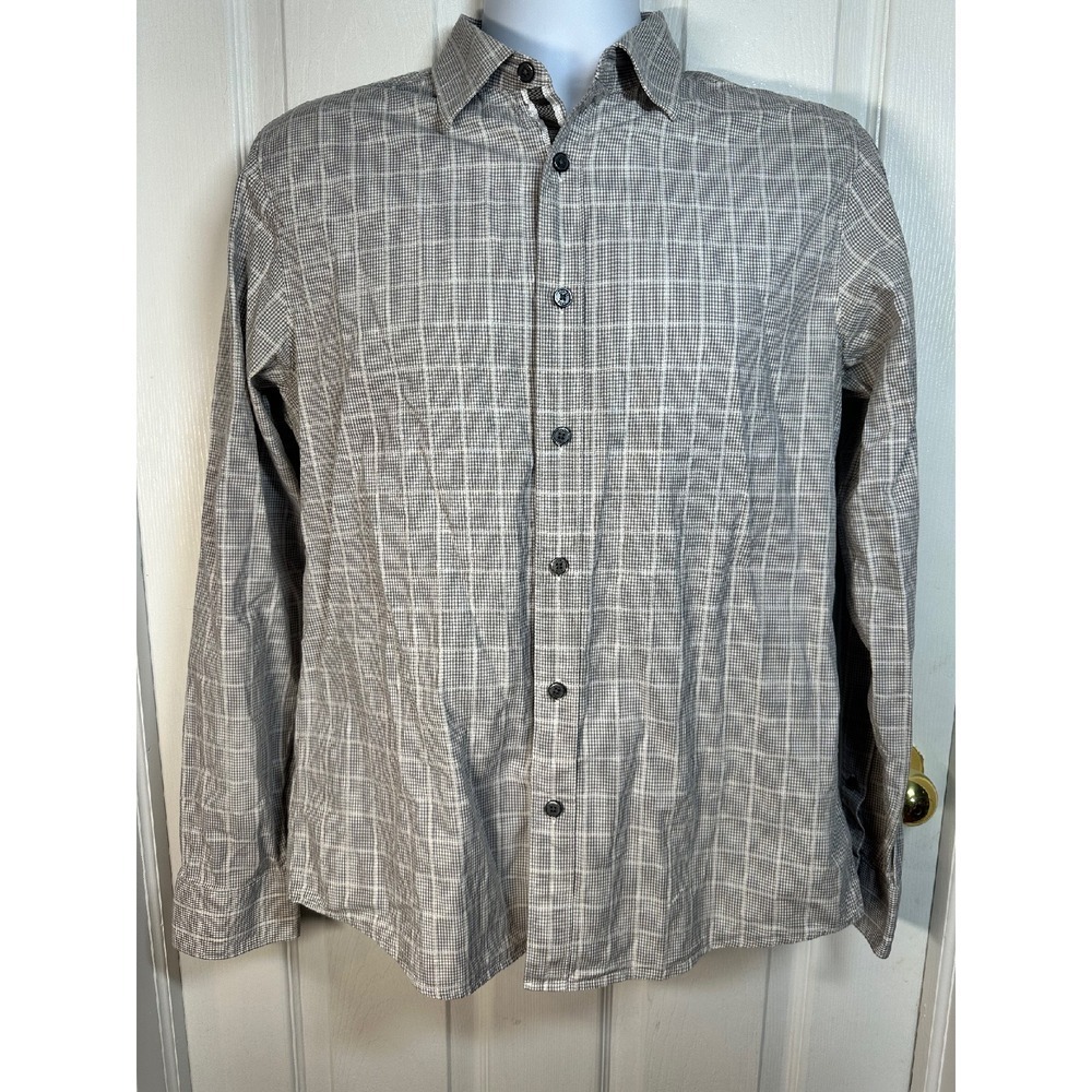 Michael Kors Men's Tailored Fit Button Down Shirt Long Sleeve Plaid Gray Size‎ M